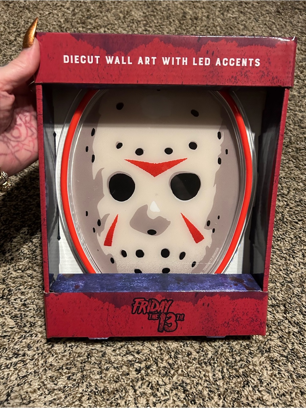 Friday the 13th Diecut LED Wall Art - White and Red Hockey Mask
